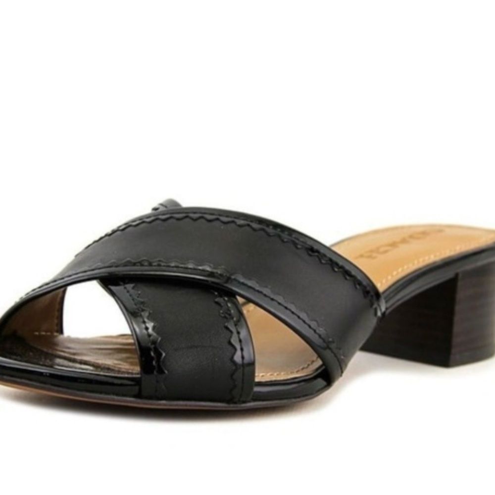 Coach Black Leather Slide Sandals